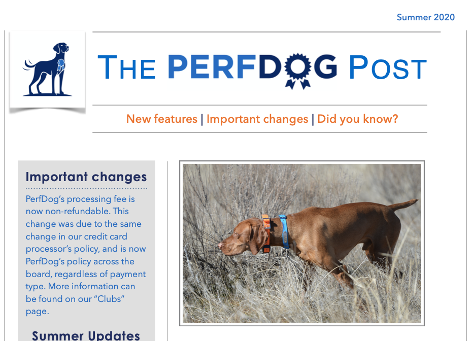 The PERFDOG POST - Summer 2020 Newsletter